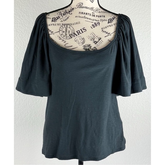 Nation Ltd Jayden Flutter Sleeve Pima Cotton Black Blouse, size Large - Picture 3 of 10